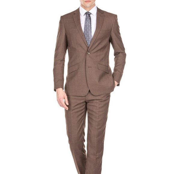 Mens Modern Fit Textured Suit Light Brown - Picture 1 of 2